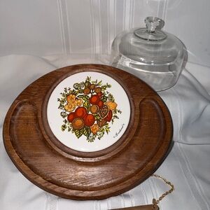Groovy Vtg 70s Spice of Life Goodwood Cheese Cracker Tray Board Glass Dome/Knife